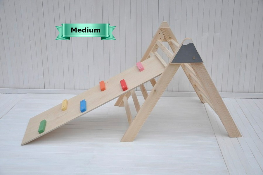 Triangle Mountain Climber Baby easy folding wooden climbing play frame and slide for indoor / outdoor playground organization at your home.