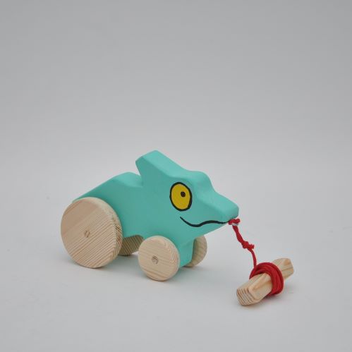 Near Buy Barin Toys Green Lizard Chameleon wooden toy pull toy at BarinToys.com online store with delivery.