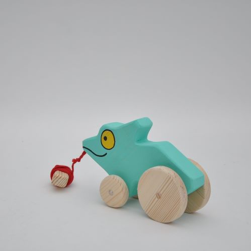 Near Buy Barin Toys Green Lizard Chameleon wooden toy pull toy at BarinToys.com online store with delivery.