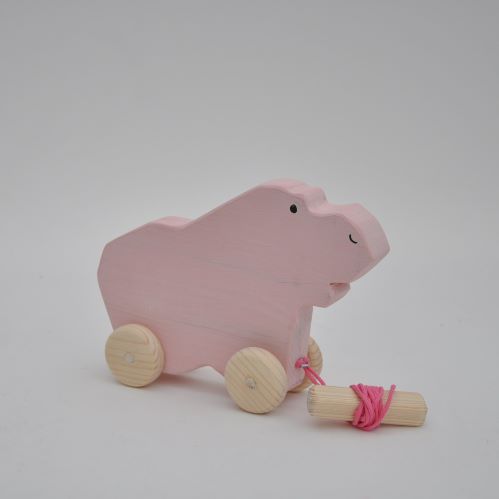 Near Buy Barin Toys Pink Hippo wooden toy pull toy at BarinToys.com online store with delivery.