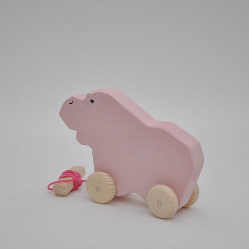Near Buy Barin Toys Pink Hippo wooden toy pull toy at BarinToys.com online store with delivery.