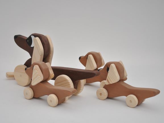 Buy Dachshund Sausage Dog Family Pull Toy by Barin Toys Best Friends Cute Dog wooden pull toys at BarinToys.com online store direct!