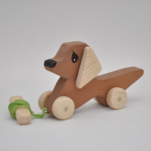 Buy Toy Pull Dog Mini Dachshund Baby by Barin Toys Best Friends Cute Dog wooden pull toys at BarinToys.com online store direct!