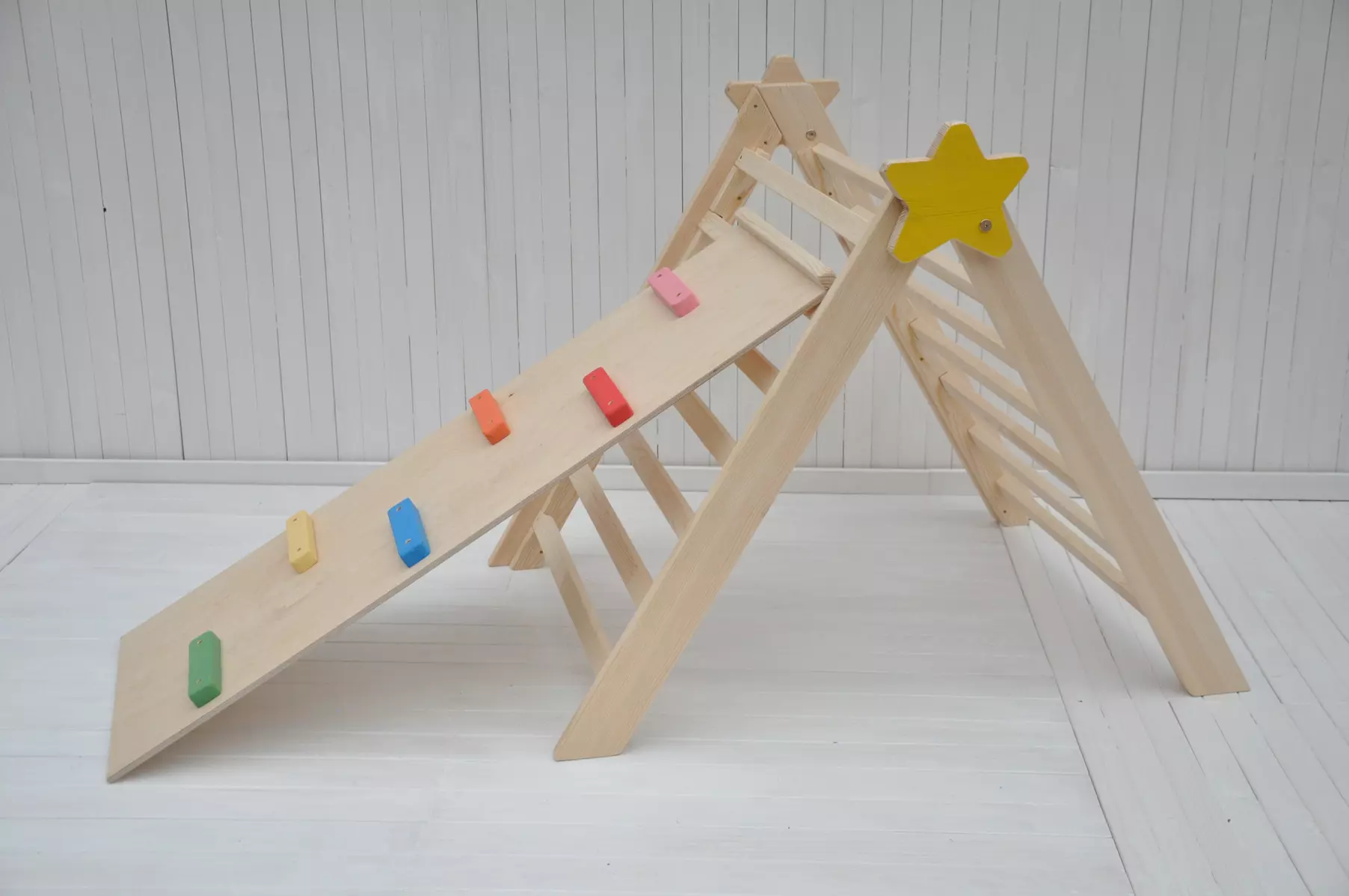 Toddler indoor climbing playground Barin Toys Baby Star for baby boy or baby girl birthday gift - foldable playground structure for climbing with wooden slide and climbing steps with free delivery - order online at BarinToys.com.