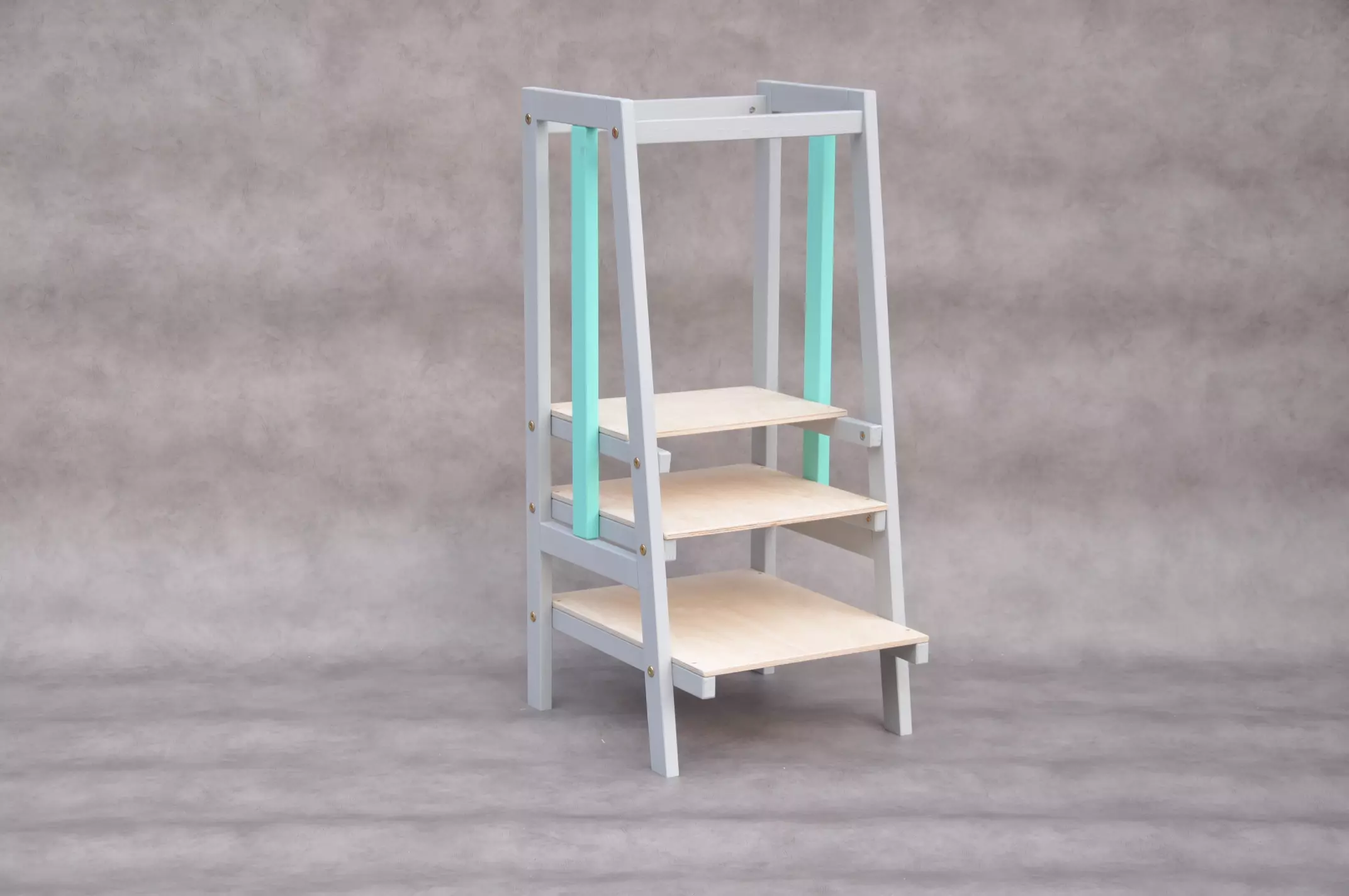 Kitchen learning tower, children's step stool, Stripe Grey & Turquoise kitchen steps toddler helper stool from Barin Toys online store with free delivery at home.