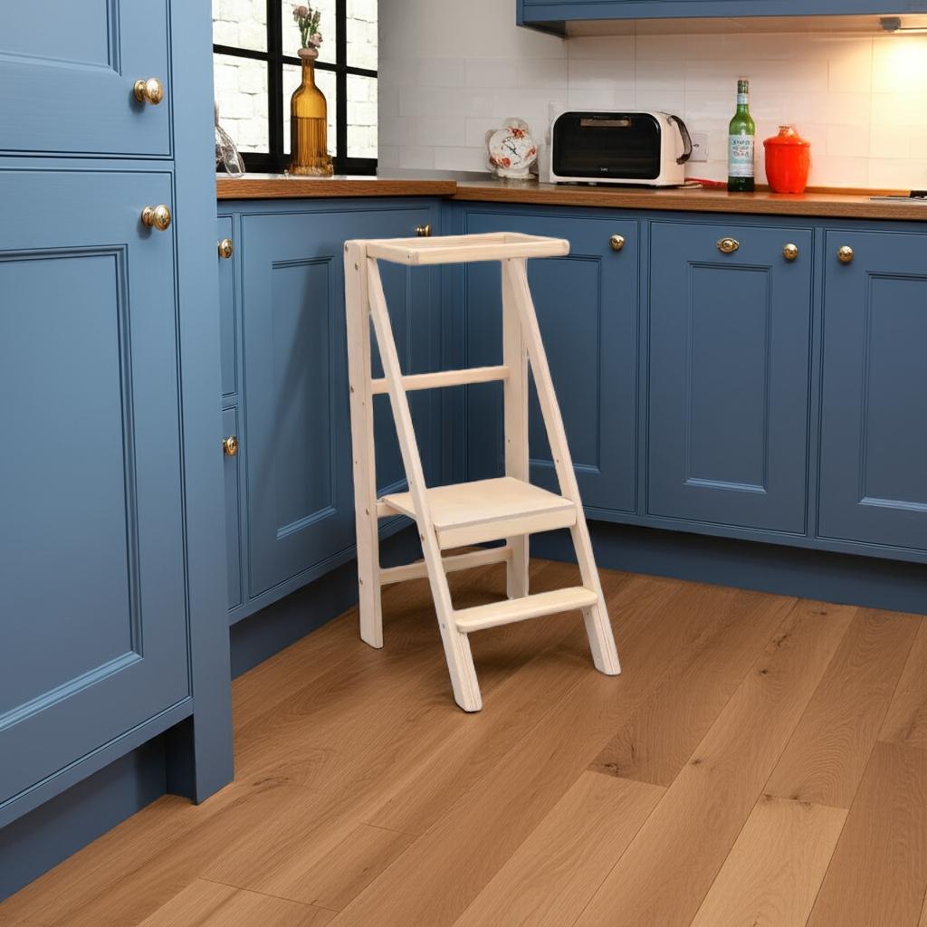 Barin Toys Slim Folding Learning Tower and Kitchen Step Stool Solid Wood for Toddlers Children Adults