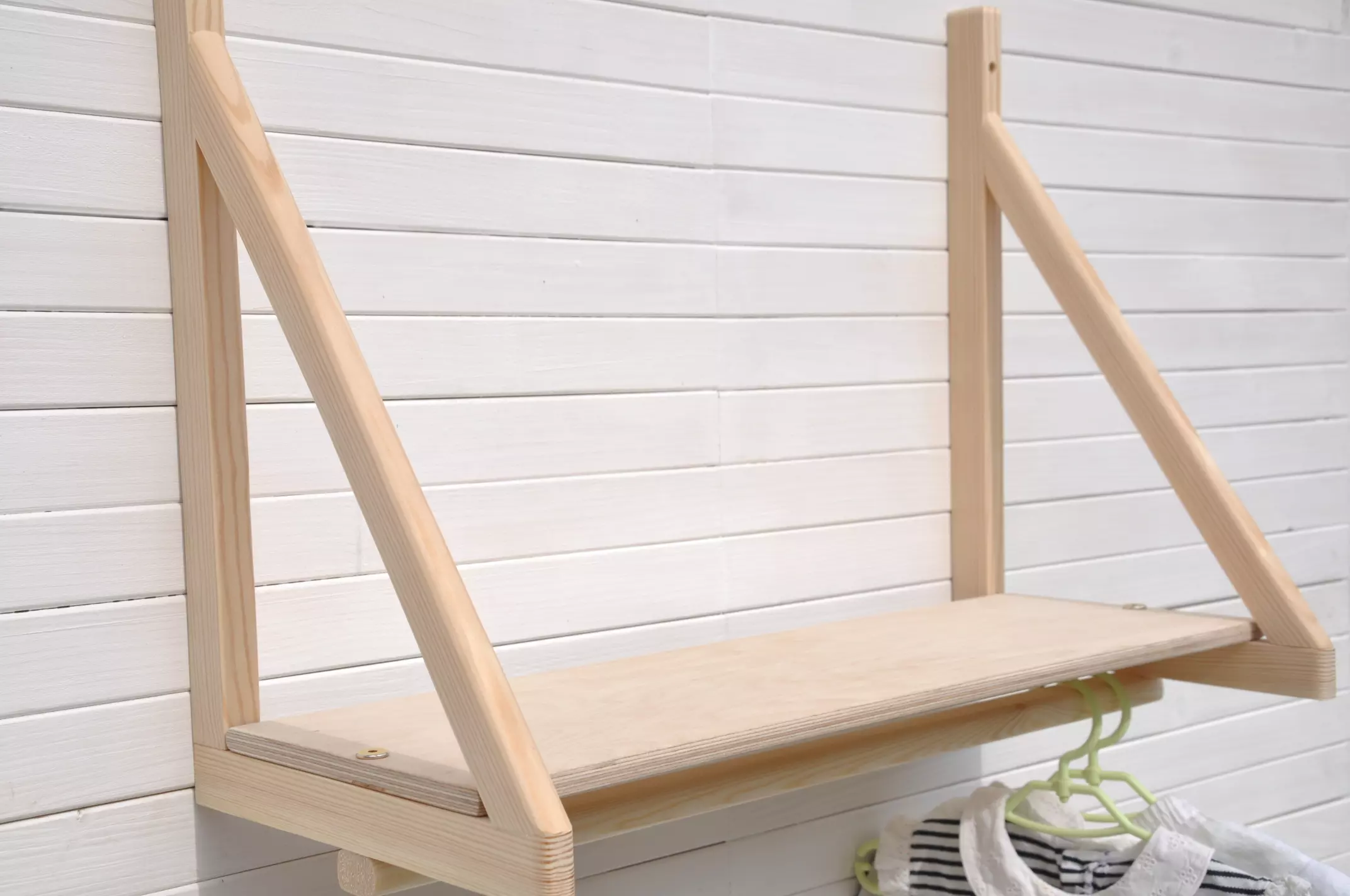 Nursery wall shelves with floating childrens dressing up rail - it's Barin Toys Set Sail children's fancy dress hanging rail and wooden shelf available to order online at BarinToys.com with free EU & Ireland delivery.