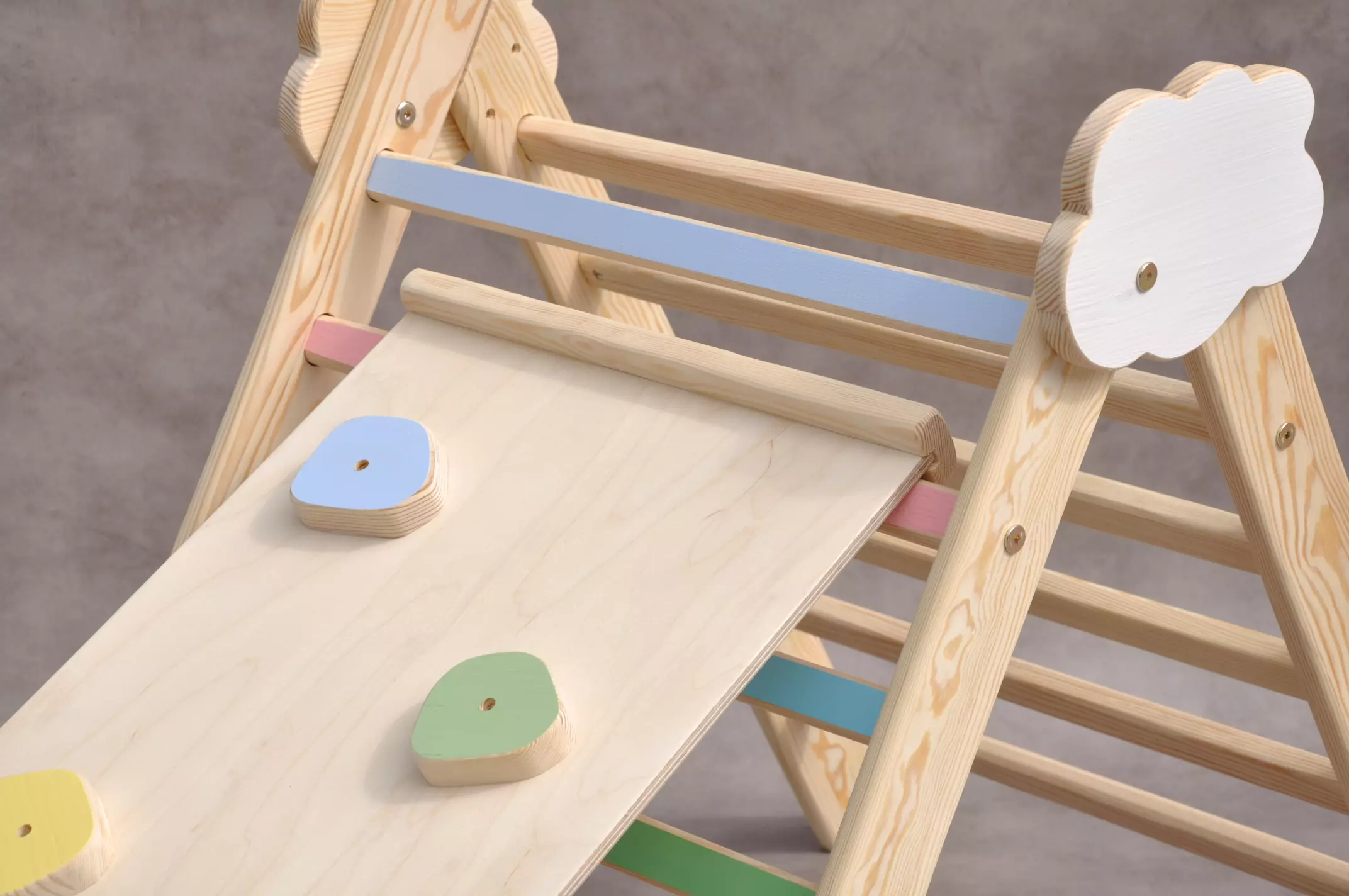 1st birthday gifts idea for baby boy or baby girl - Barin Toys pikler Cloud indoor climbing frame with Rocks Montessori slide available to order online at BarinToys.com with free delivery.