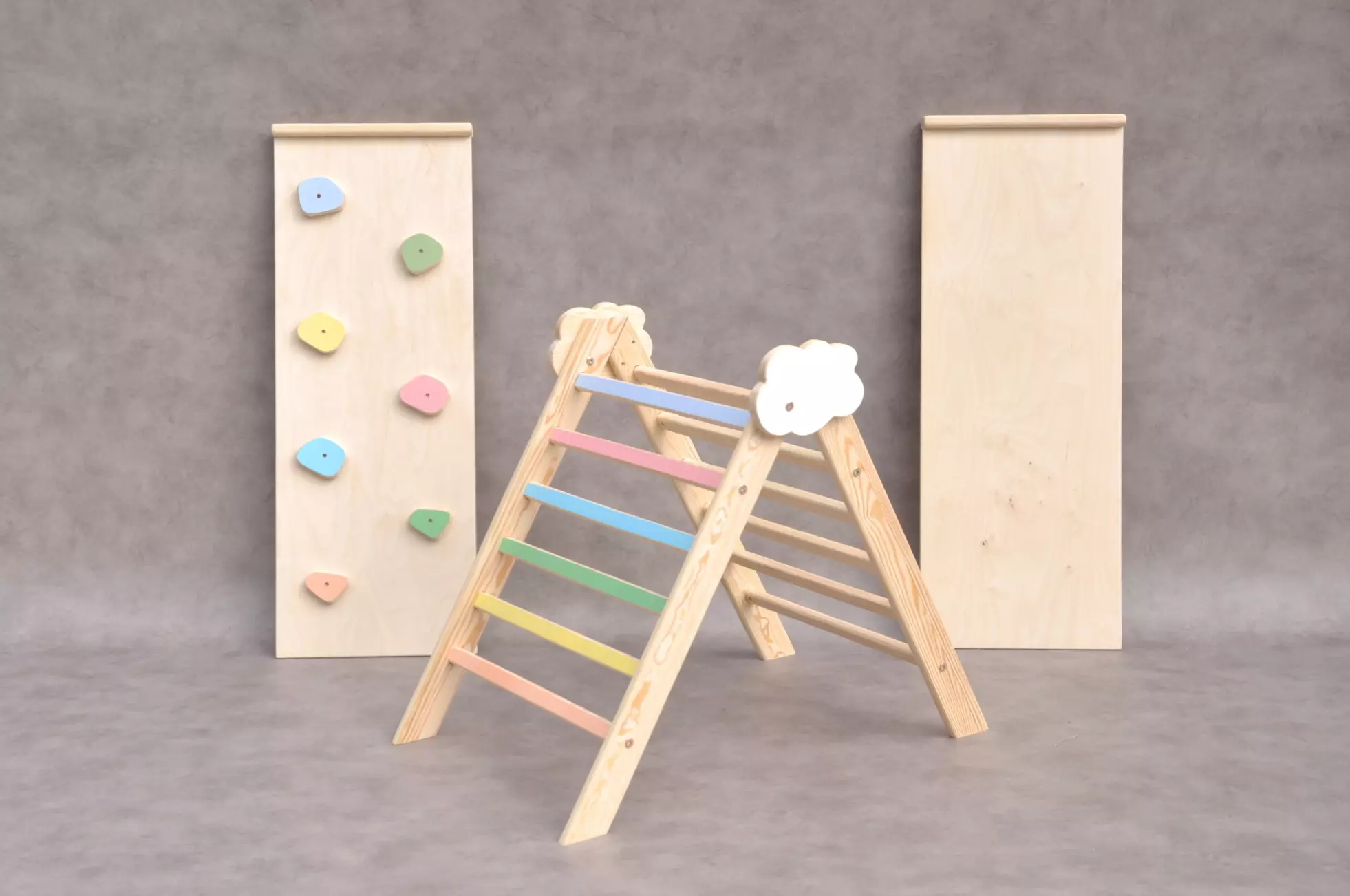 Indoor climbing frame Cloud by Barin toys - pikler triangle wooden frame with rocks climber slide available to order online at BarinToys.com with free delivery as a 1st birthday gift for baby boy or baby girl.