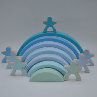 Buy pastel blue color wooden rainbow stacking toy for toddler visual and motor skill development at BarinToys.com online store