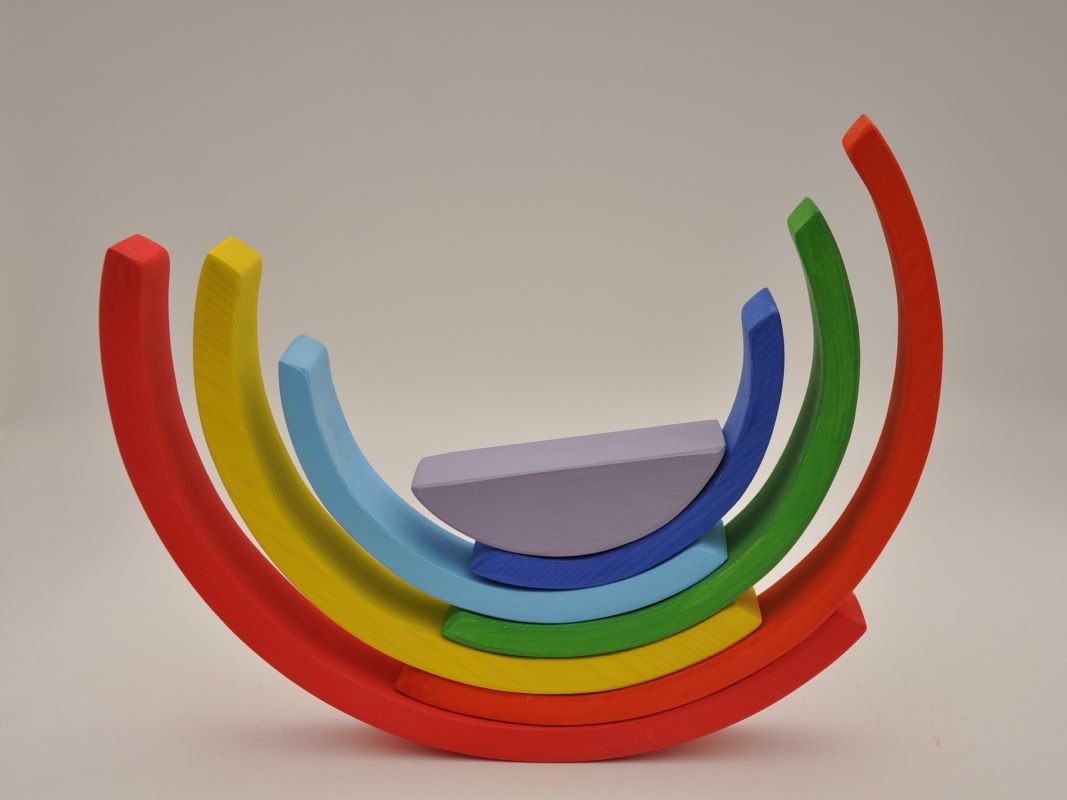 Buy classic wooden rainbow stacking toy for toddler visual and motor skill development at BarinToys.com online store