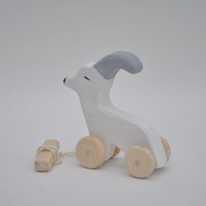 White goat pull toy for babies farmyard to play, buy online at BarinToys.com store!