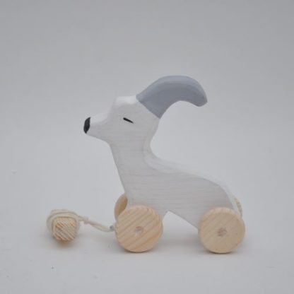 White goat pull toy for babies farmyard to play, buy online at BarinToys.com store!