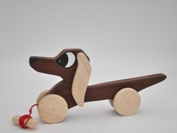 wooden sausage dog toy